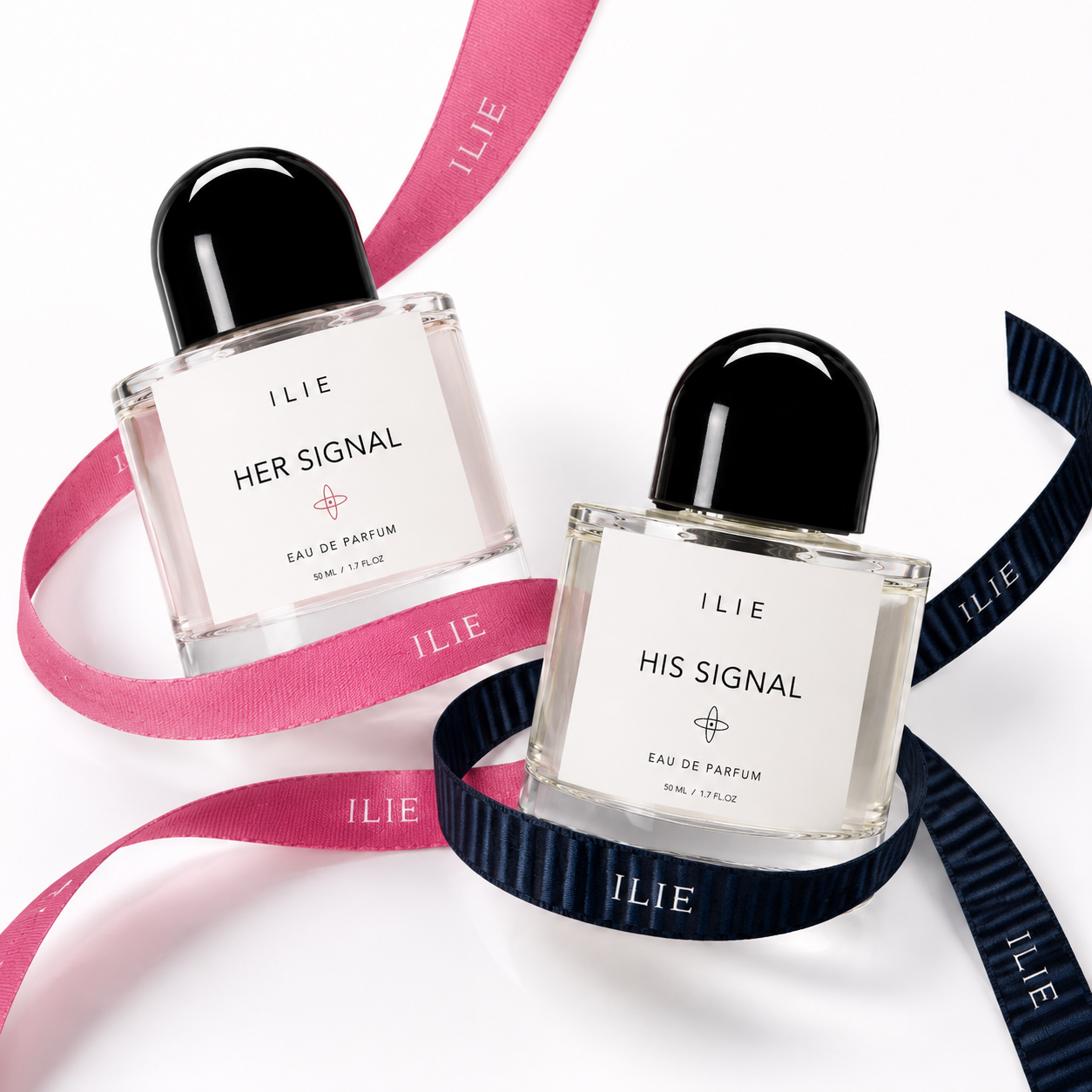 Oudora Her Signal and His Signal fragrance bottles